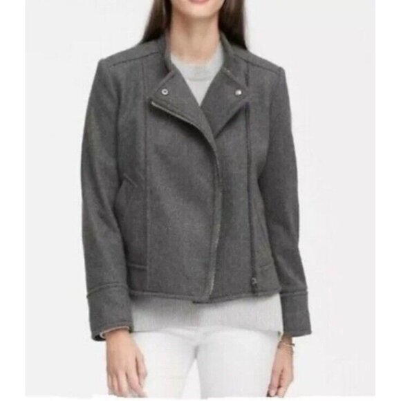 Banana Republic Italian Melton Moto Wool Jacket Small Dark Charcoal Gray NWOT - Picture 1 of 11